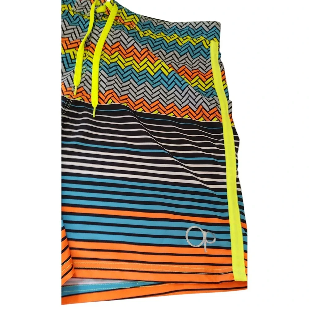 OP Ocean Pacific Stretch Board Shorts Neon Multicolor Pocket Mens Size 40‎
